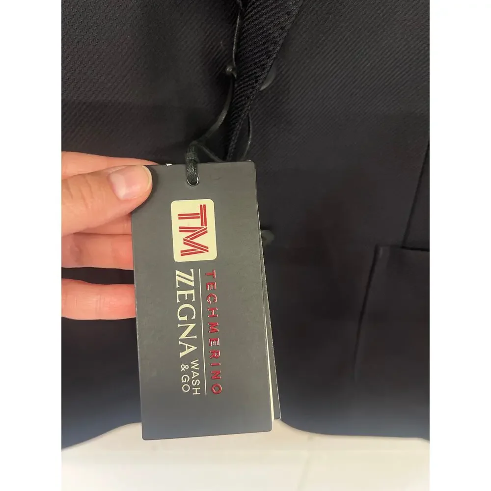 New nwt Zegna sz us 42 eu 52 black tech merino wash & go suit jacket sport coat